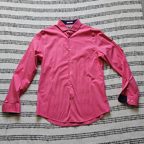 Express 1MX Limited Edition Men's Fitted Pink Long Sleeve Button Up Shirt - Picture 1 of 16